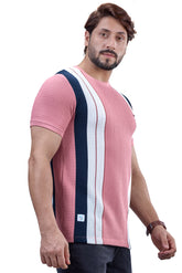 Pink & Navy Striped Textured Crew T-Shirt